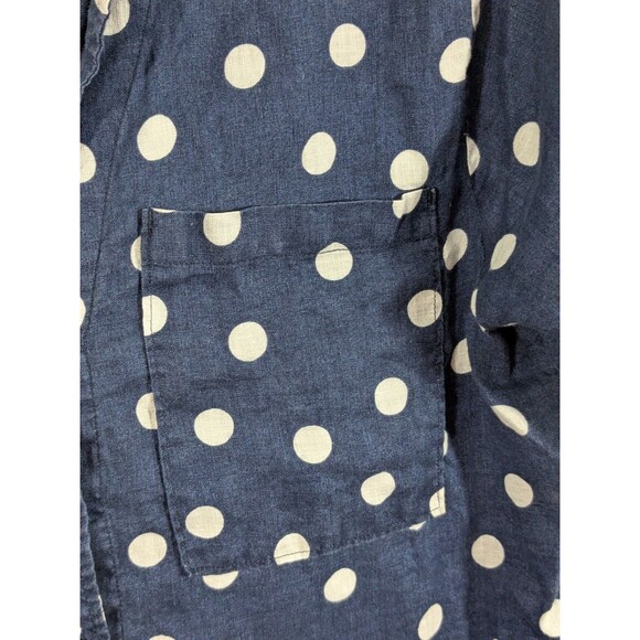 Maeve Navy Polka Dots Button Down 109% Linen Shirt Size Medium Beach Nautical - Picture 5 of 12